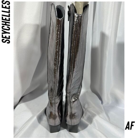 FREE PEOPLE BY SEYCHELLES SHINE ON TALL BOOTS IN METALLIC PEWTER NWT SIZE 6.5 - Picture 5 of 7